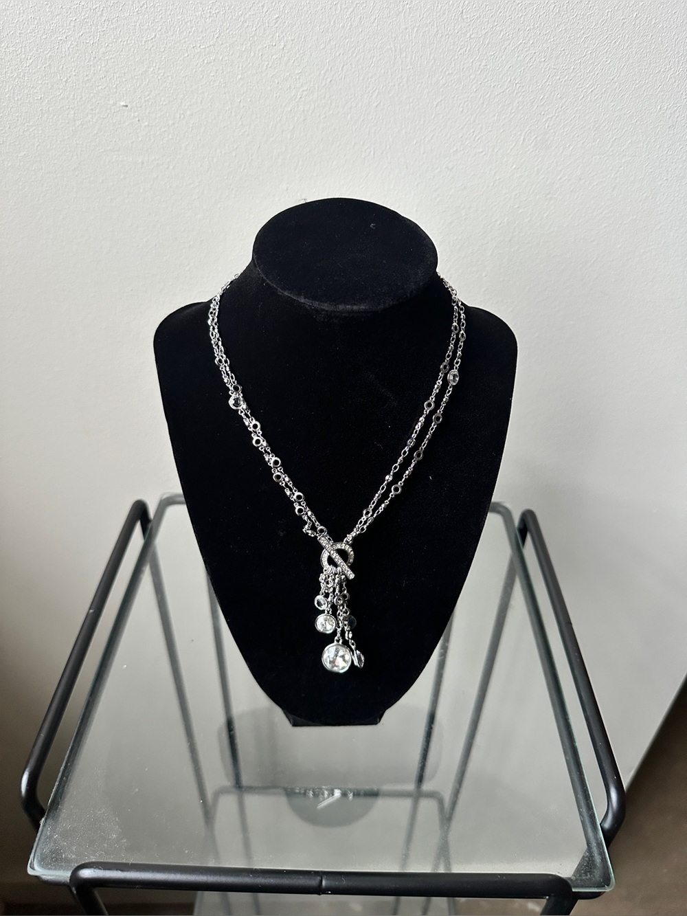 White House Black Market Women’s Silvertone Convertible Charm Crystal Necklace
